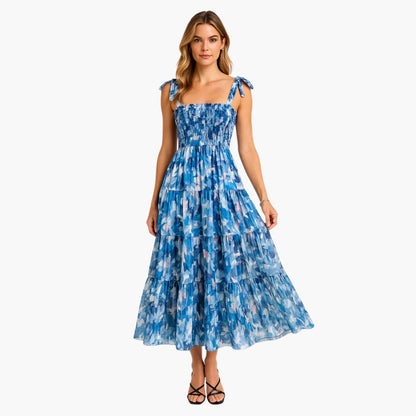 CD | Rochie maxi din sifon pentru femei cu corset adunat și fustă cu cravată