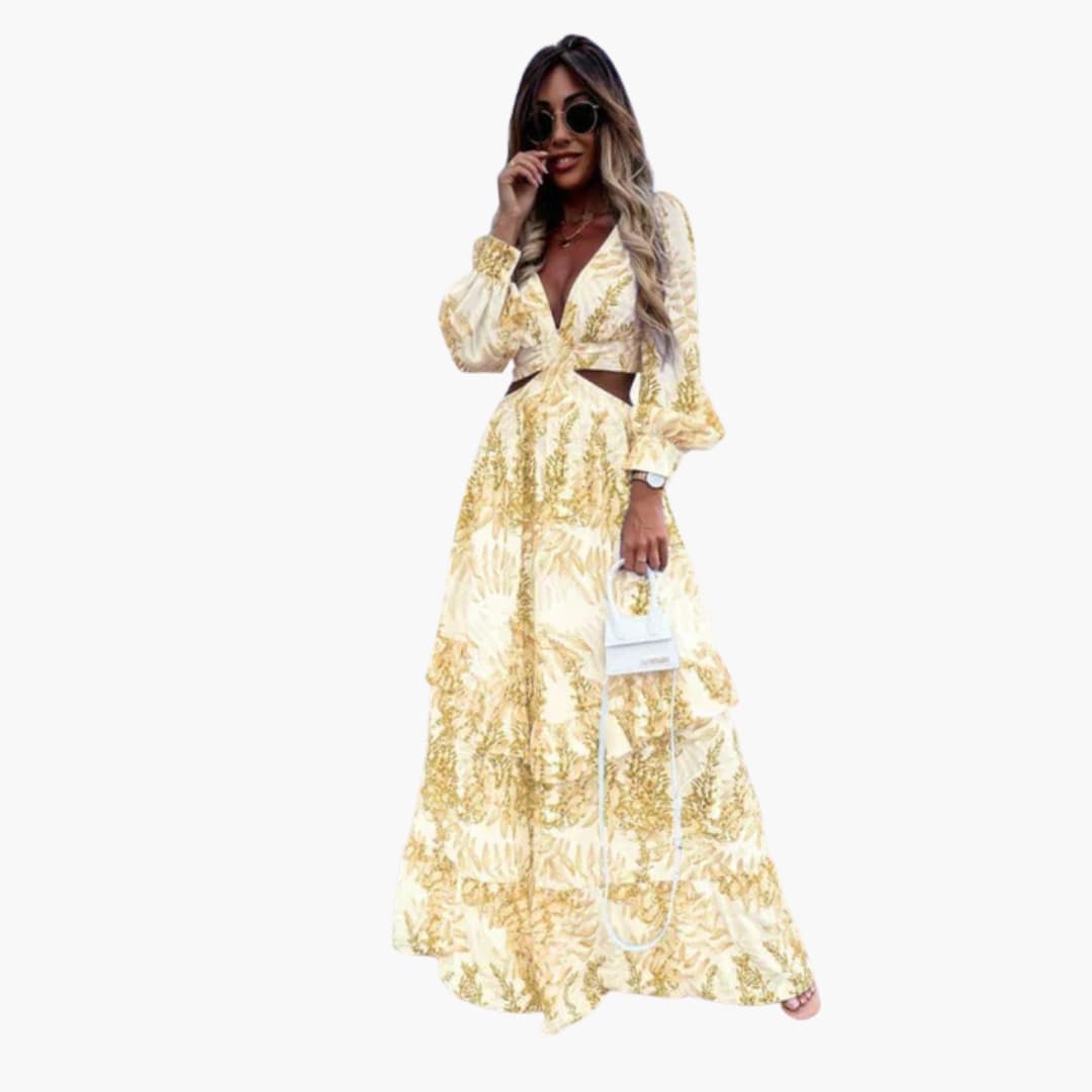 CD | Rochie lungă cu flori pentru femei, cu decolteu și croială personalizată