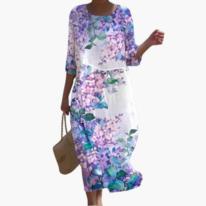 CD | Rochie midi floral pentru femei cu mâneci 3/4 pentru vară