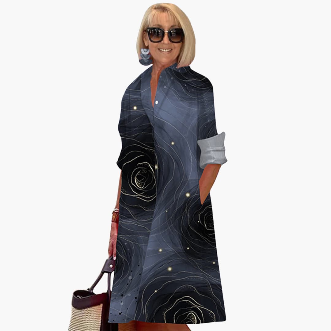 CD | Rochie midi pentru femei cu mâneci lungi și guler cămașă