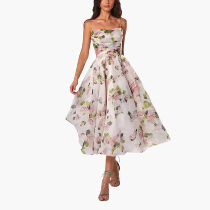 CD | Rochie midi A-line pentru femei cu imprimeu floral și bretele spaghetti