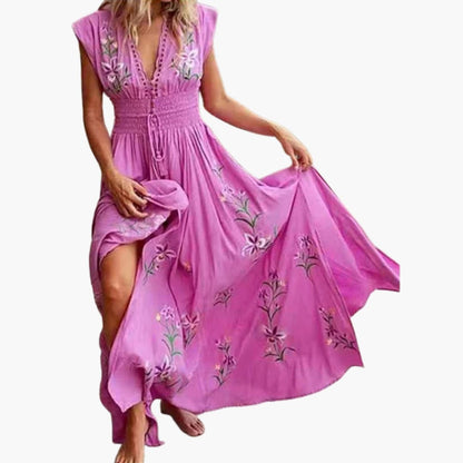 CD | Rochie maxi de vară fără mâneci pentru femei cu broderie florală