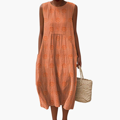 CD | Rochie midi de vară fără mâneci pentru femei cu buzunare laterale