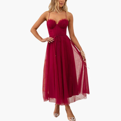 CD | Rochie maxi din tul pentru femei cu bretele spaghetti și bust adunat