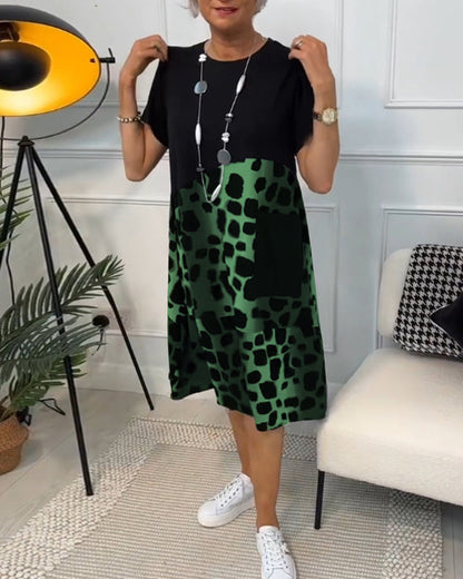 CD | Rochie midi elegantă cu mânecă scurtă și imprimeu leopard