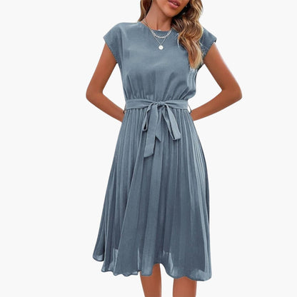 CD | Rochie midi casual pentru femei cu fustă plisată și curea cu cravată