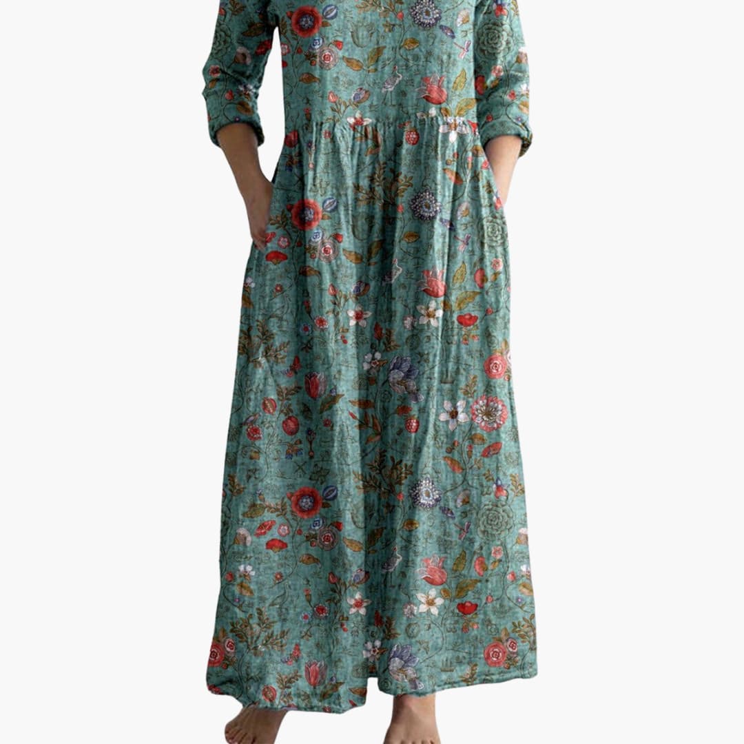 CD | Rochie lungă florală pentru femei cu decolteu în V și buzunare laterale
