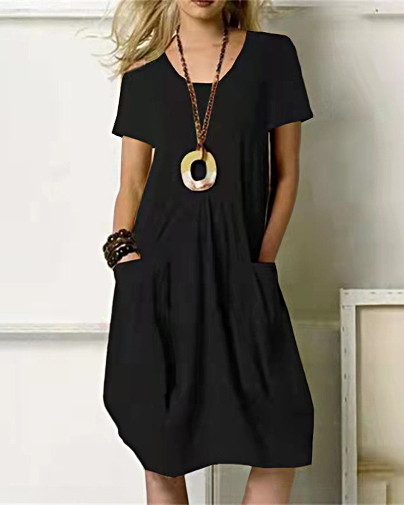 CD | Casual sundress vrac Rochie midi Rochie de plajă cu mânecă scurtă cu buzunare