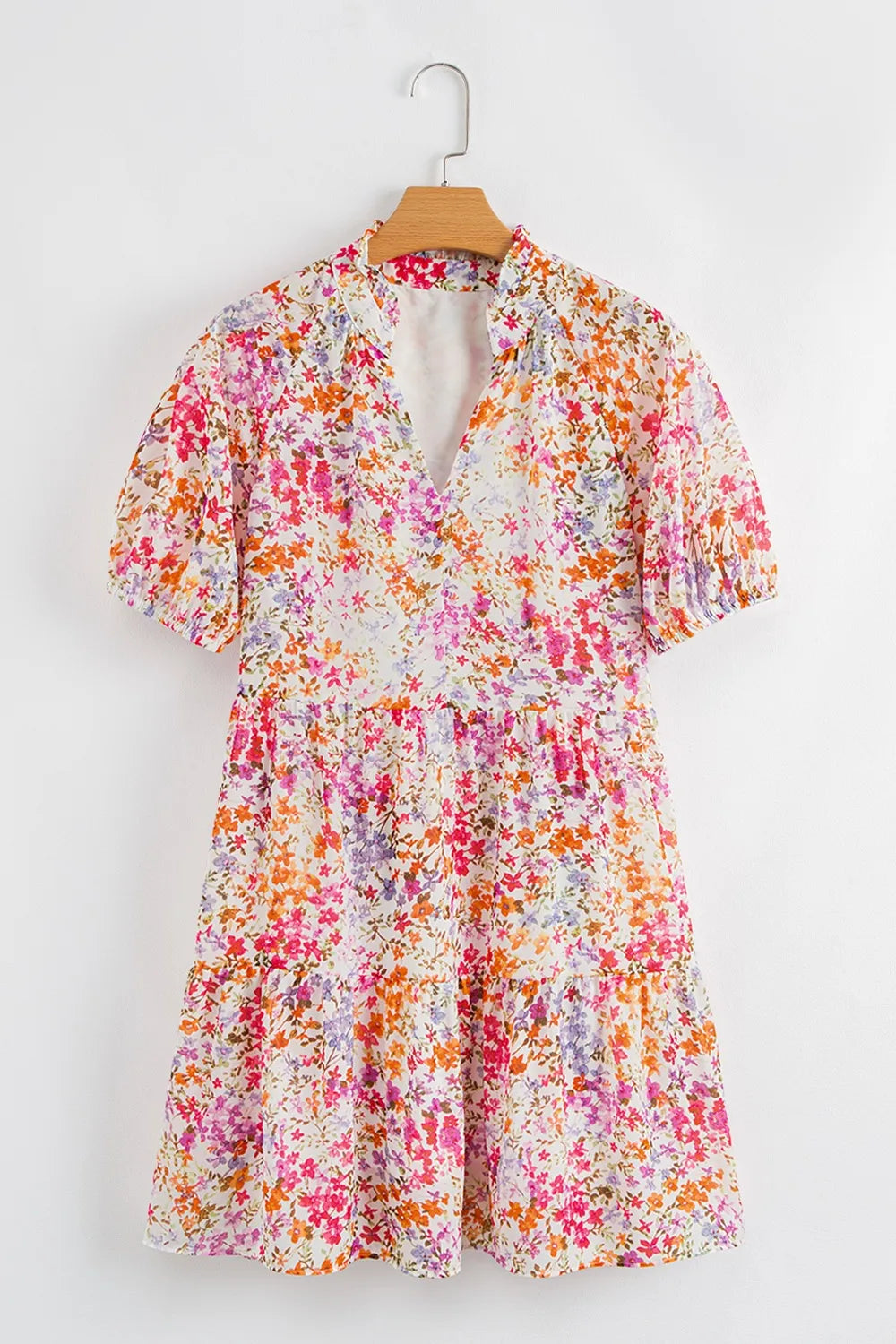 CD | Rochie mini floral cu mâneci bufante crestate