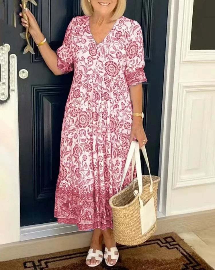 CD | Elegant V-Neck Boho florale rochie lungă