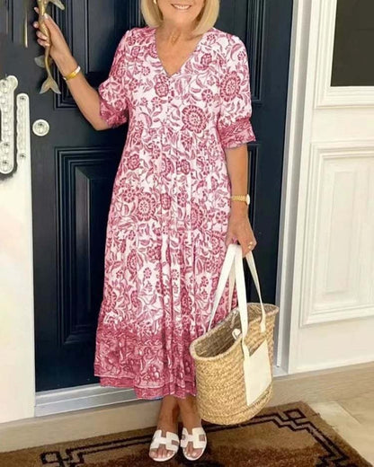 CD | Elegant V-Neck Boho florale rochie lungă