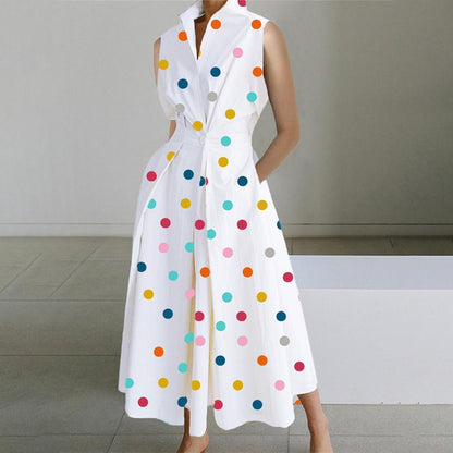 CD | Rochie midi fără mâneci retro cu buline colorate albe