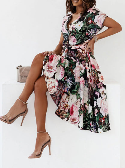 CD | Rochie midi cu mânecă scurtă din flori