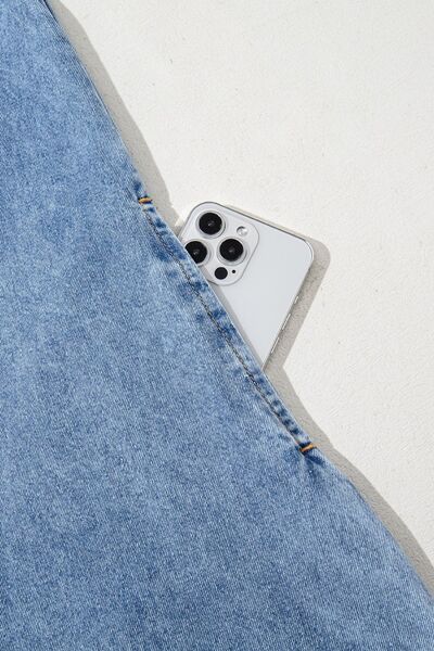 CD | Rochie mini din denim cu mânecă scurtă, guler și buzunare aplicate