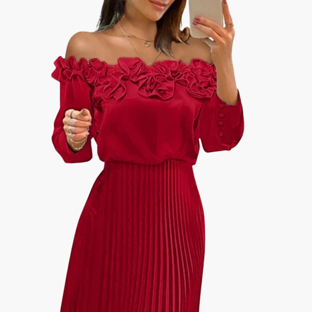 CD | Rochie maxi pentru femei cu decolteu pe umeri și fustă plisată
