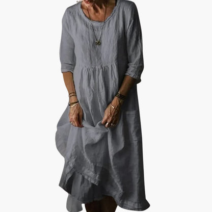CD | Rochie midi de vară pentru femei cu mâneci 3/4 și pliuri