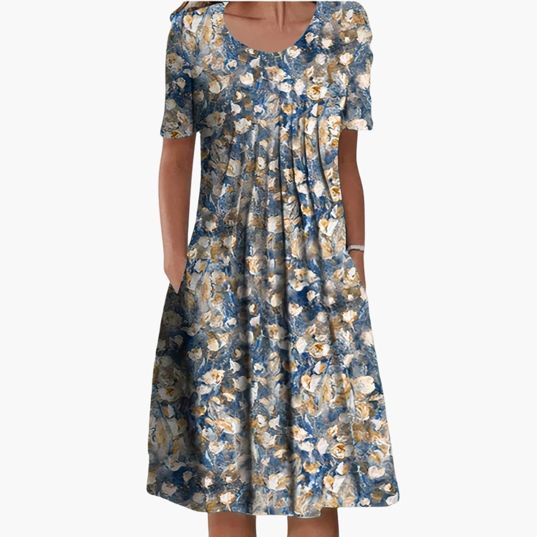 CD | Rochie midi de vară pentru femei cu imprimeu floral și mâneci scurte