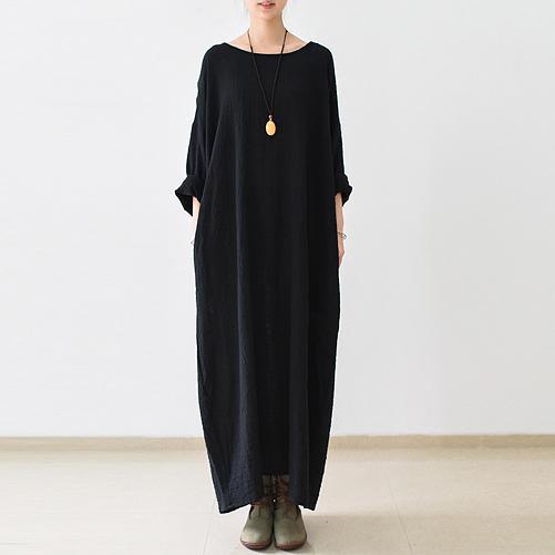 CD | 2021 Toamna nou negru de lenjerie Rochii Plus Dimensiune Casual Maxi Dress