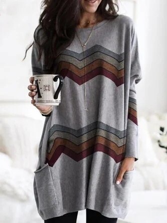 CD | Pulover relaxat cu imprimeu chevron