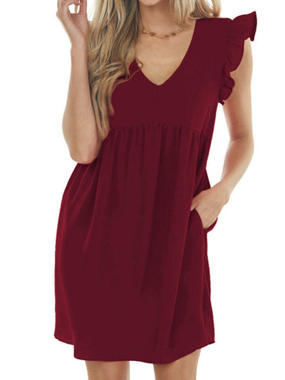 CD | Babydoll Ruffle V-neck crep rochie mini