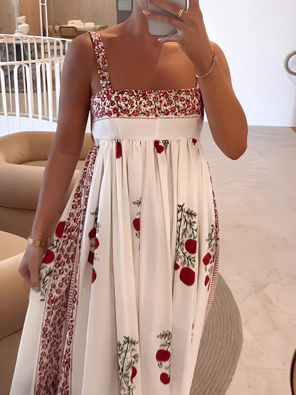 CD | Rochie maxi cu bretele spaghetti florale
