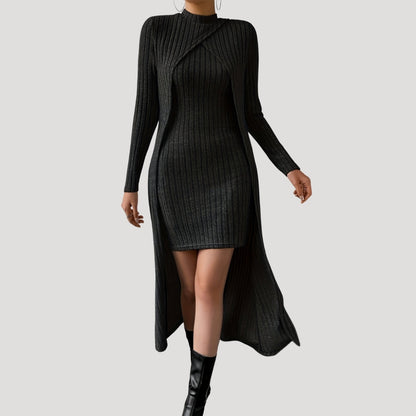 CD | Rochie midi bodycon pentru femei din tricot de nervuri cu suprapunere