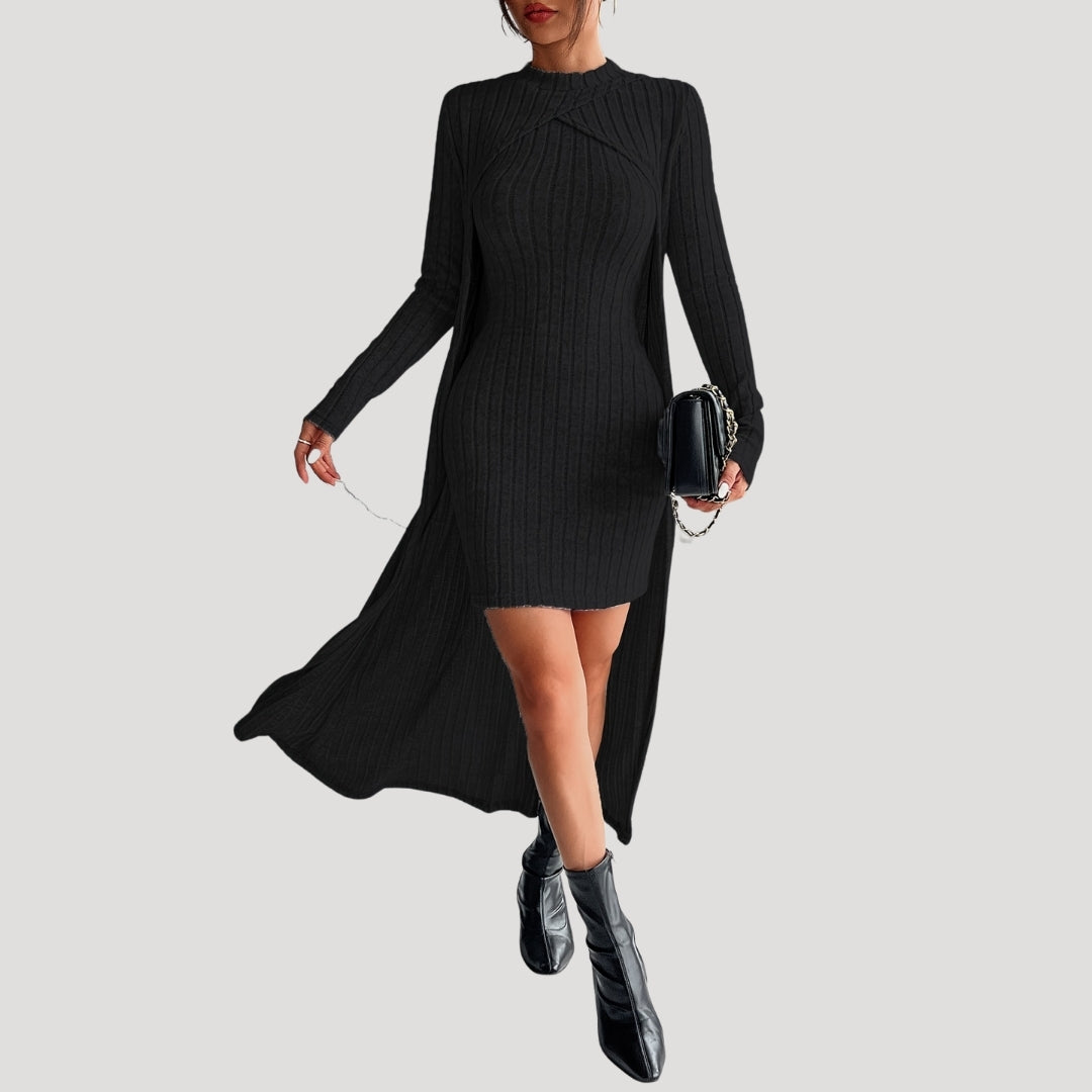CD | Rochie midi bodycon pentru femei din tricot de nervuri cu suprapunere