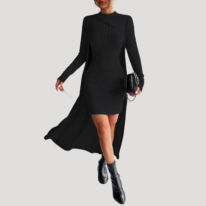 CD | Rochie midi bodycon pentru femei din tricot de nervuri cu suprapunere