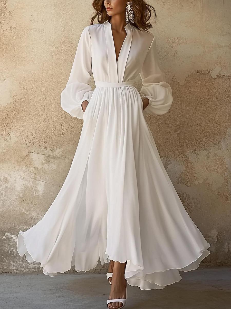 CD | Rochie maxi albă de inspirație vintage cu decolteu în V