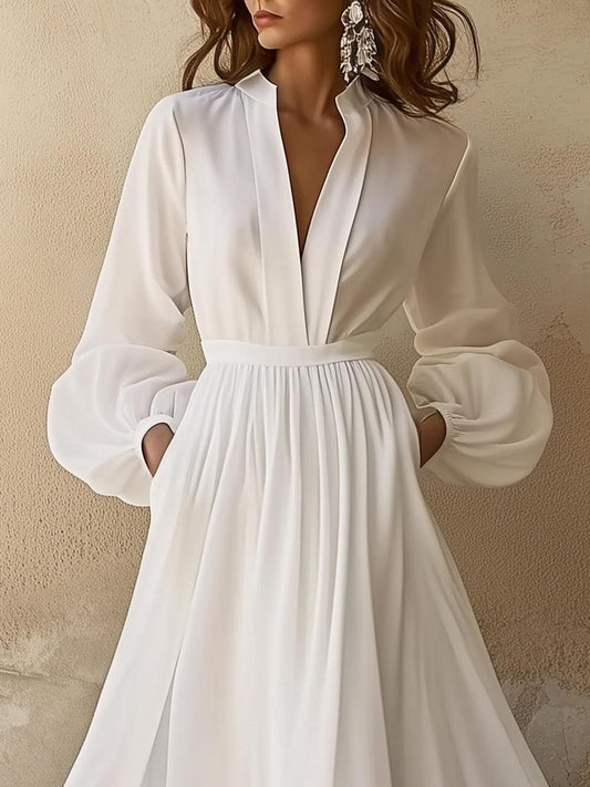 CD | Rochie maxi albă de inspirație vintage cu decolteu în V