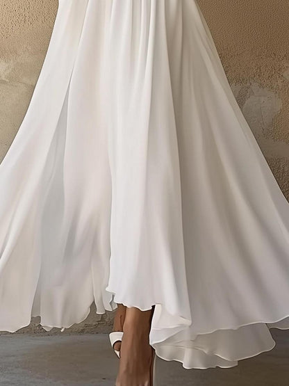 CD | Rochie maxi albă de inspirație vintage cu decolteu în V