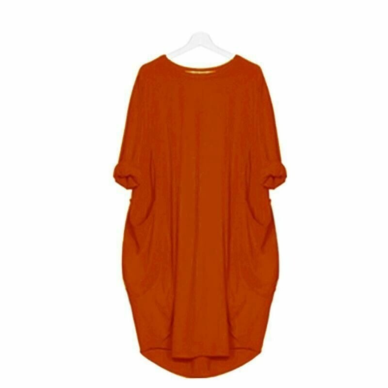 CD | Rochie midi pentru femei - Ținută relaxată - Amestec respirabil - Decolteu rotund - Buzunare laterale