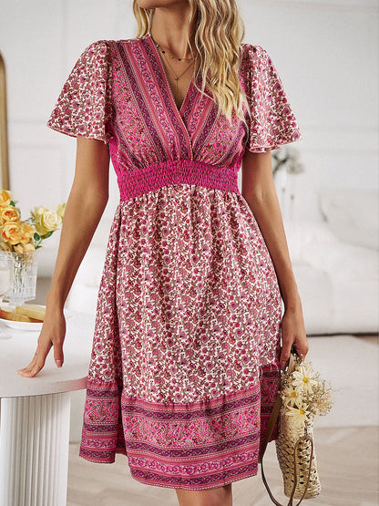 CD | Floral Smocked talie scurt maneca mini rochie