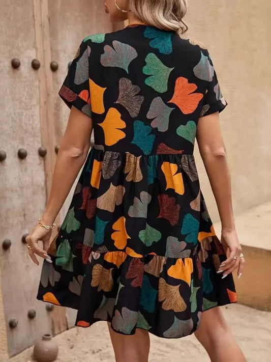 CD | Imprimate V-neck cu mânecă scurtă boho rochie mini