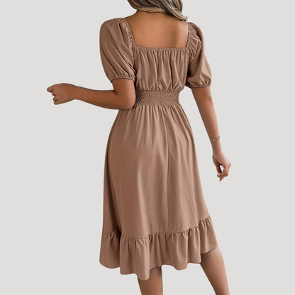 CD | Rochie midi cu mâneci bufante cu talie smocked