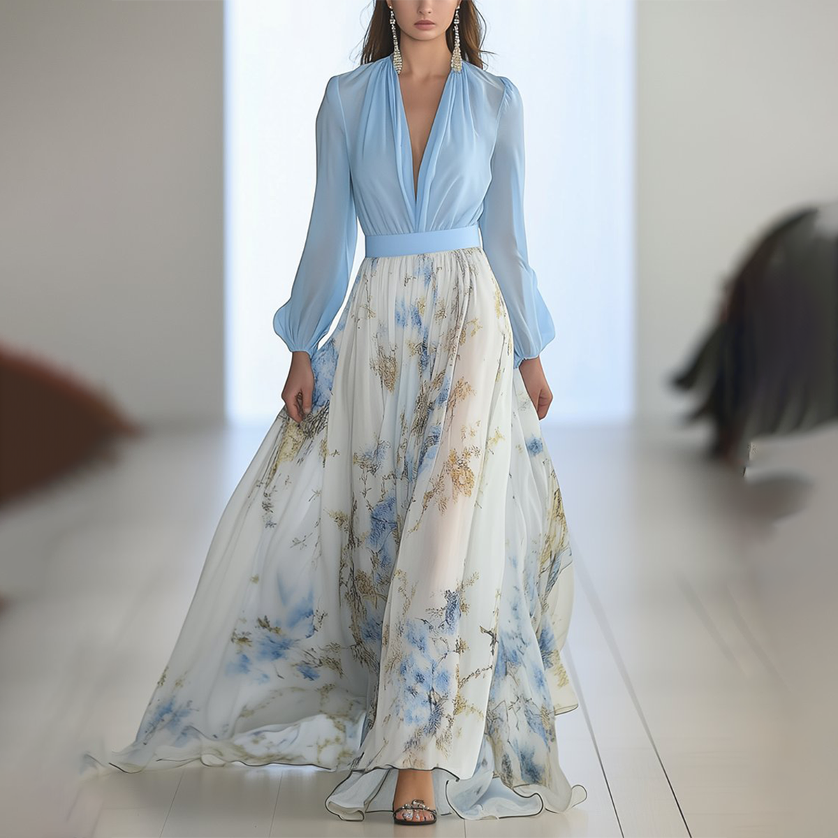 CD | Rochie maxi uimitoare cu model floral și decolteu în V