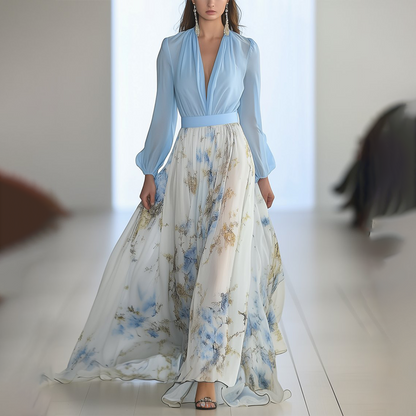 CD | Rochie maxi uimitoare cu model floral și decolteu în V