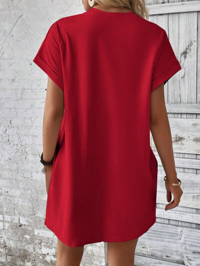 CD | Gât rotund Mini tricou cu mâneci scurte cu buzunare