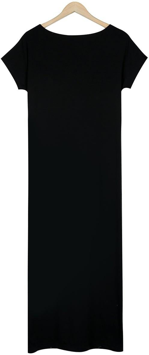 CD | Rochie maxi pentru femei - Material moale, ușor - Mâneci scurte - Ținută relaxată - Decolteu rotund - Fantă laterală - Buzunare