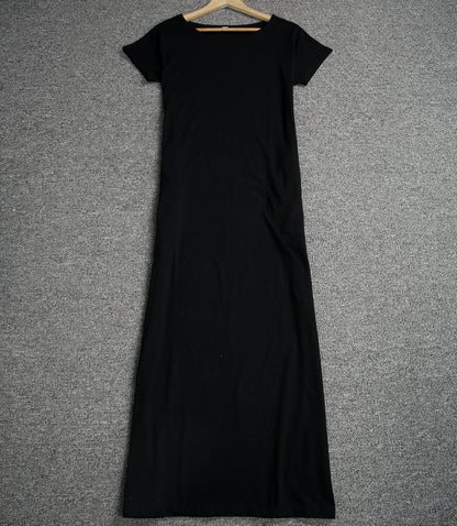 CD | Rochie maxi pentru femei - Material moale, ușor - Mâneci scurte - Ținută relaxată - Decolteu rotund - Fantă laterală - Buzunare