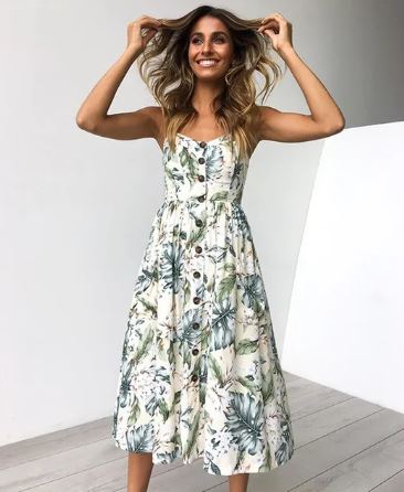 CD | Rochie midi sexy de vară cu imprimeu de plajă