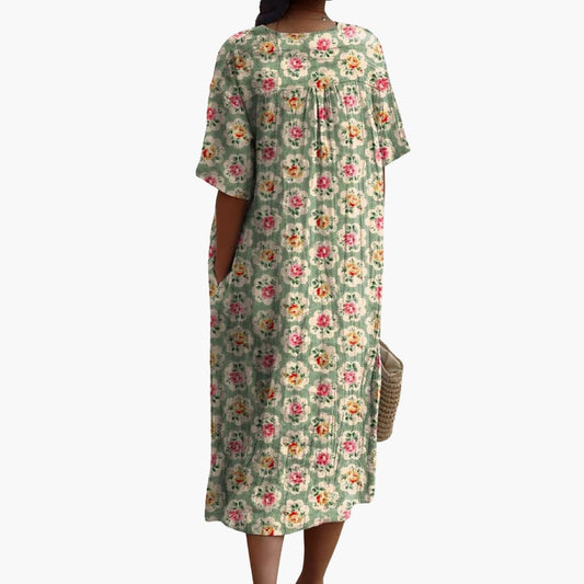 CD | Ladies rochie midi cu mânecă scurtă și decolteu în V cu imprimeu floral