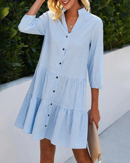 CD | Femeii vrac cămașă stil V-Neck Mini rochie