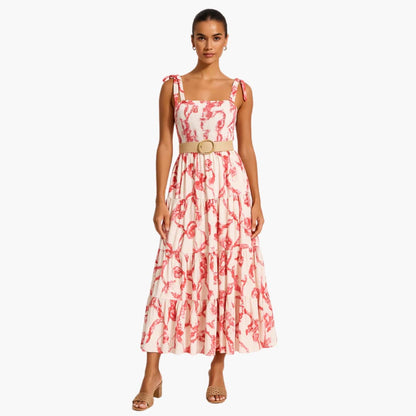 CD | Rochie maxi din sifon pentru femei cu corset adunat și fustă cu cravată