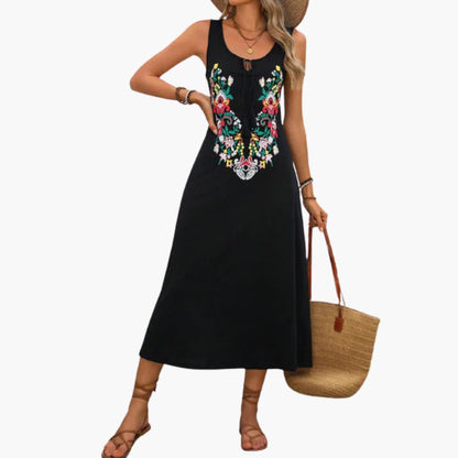 CD | Rochie midi fără mâneci pentru femei cu broderie florală