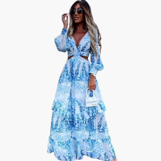CD | Rochie lungă cu flori pentru femei, cu decolteu și croială personalizată
