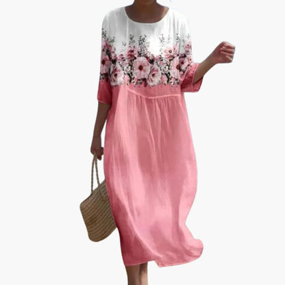 CD | Rochie midi floral pentru femei cu mâneci 3/4 pentru vară