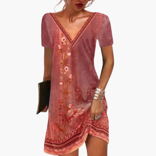 CD | Rochie mini pentru femei din viscoză cu decolteu în V și imprimeu floral