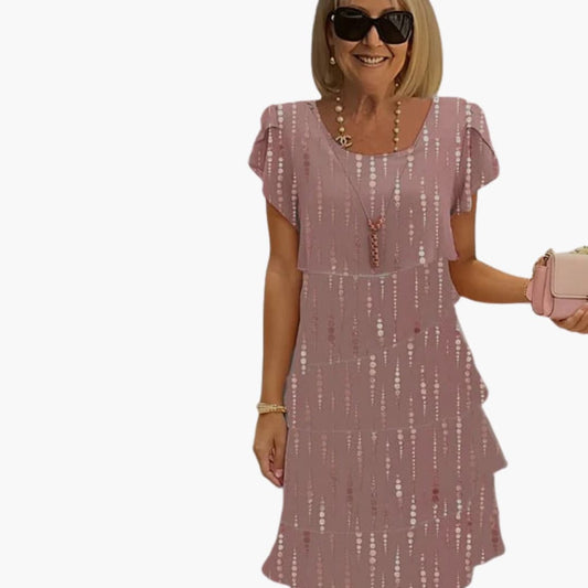 CD | Rochie midi florală pentru femei, cu mâneci scurte și straturi legate