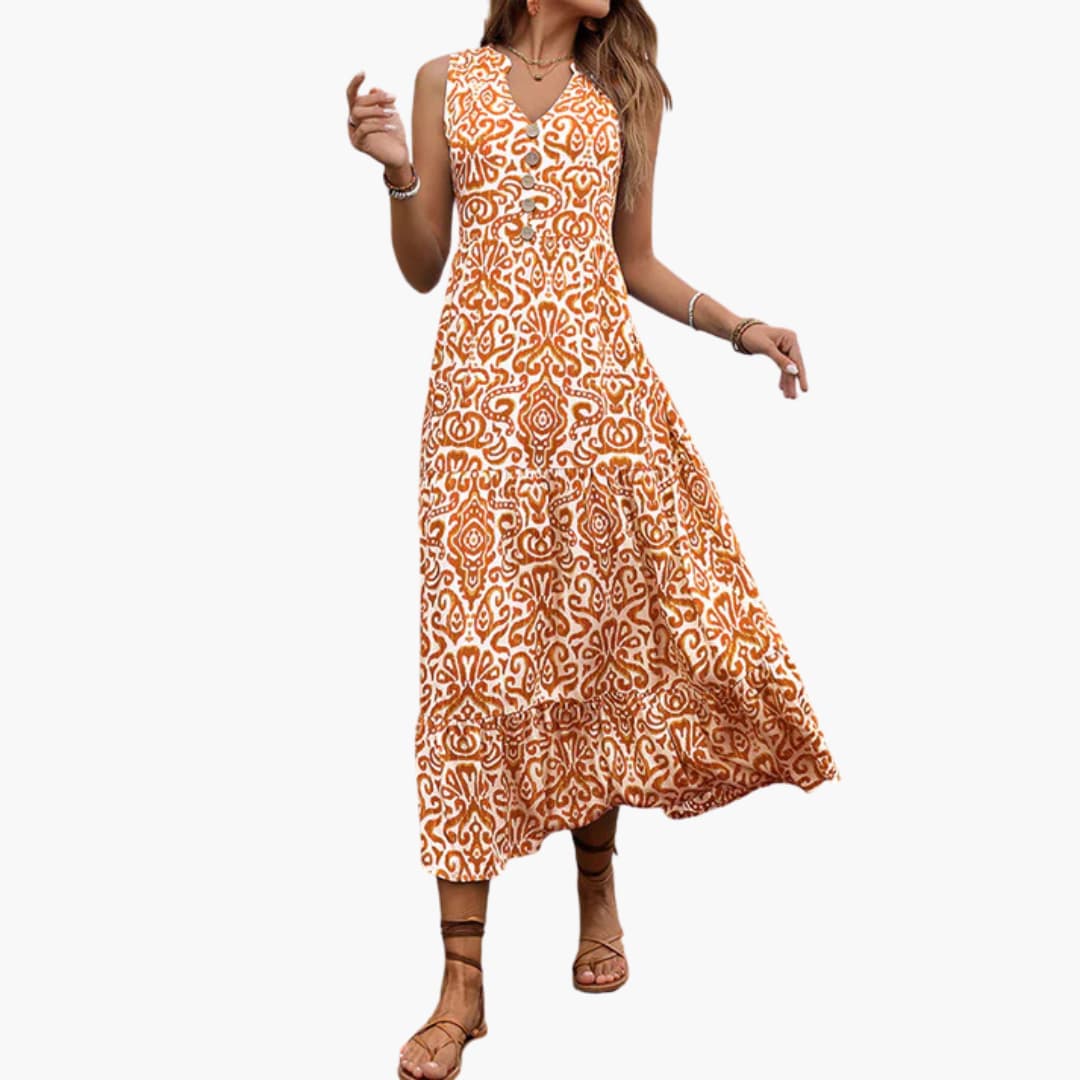CD | Rochie midi de vară fără mâneci pentru femei cu imprimeu floral